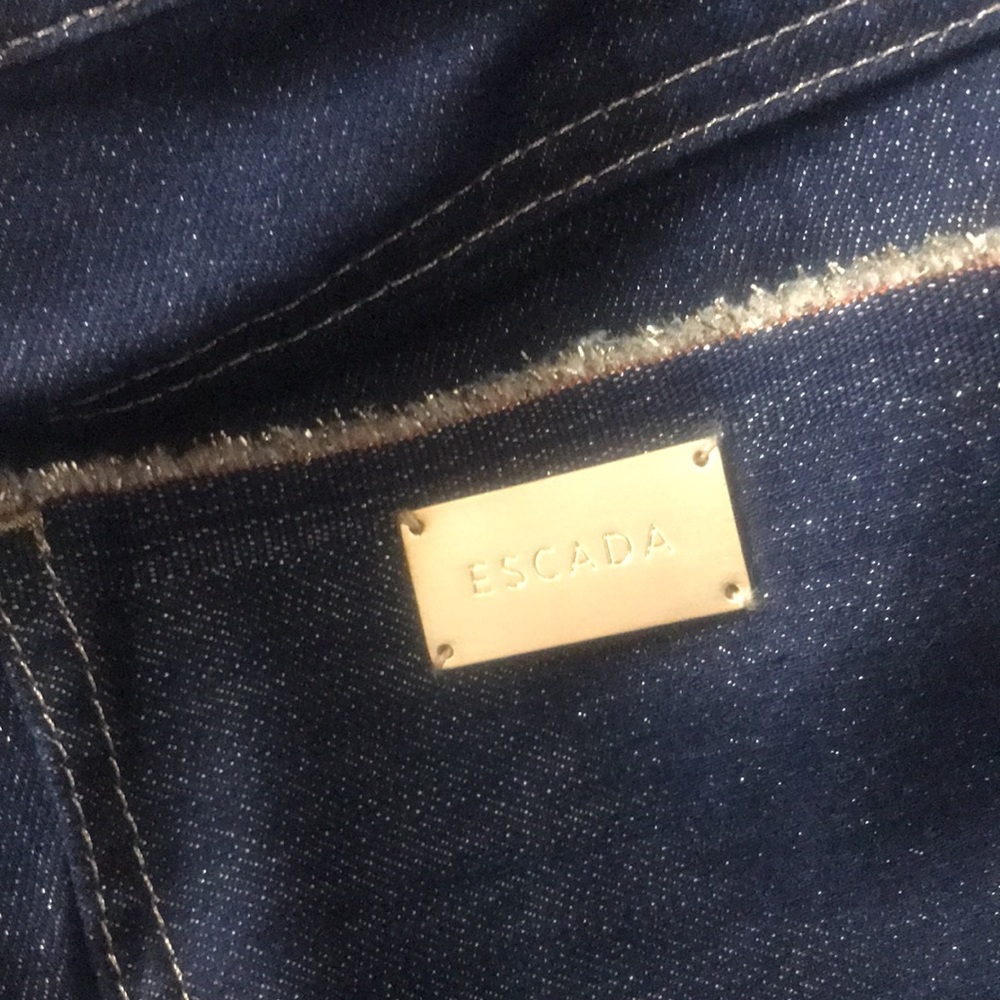 Escada Glitter Denim High Rise Straight Leg Jeans - Picture 12 of 12
